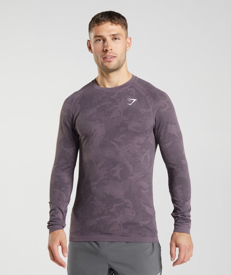 Koszulki Gymshark Geo Seamless Long Sleeve Męskie Fioletowe | PL 398XIM